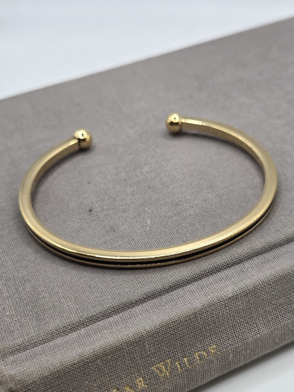 Avon Gold-Tone Open Cuff Bracelet Ball Ends Minimalist Bangle